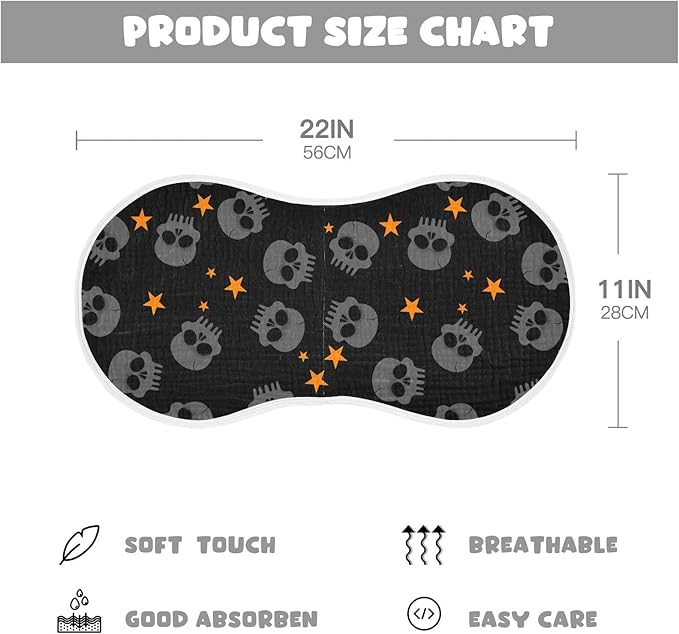 Halloween Skull Muslin Burp Cloths for Baby Boys and Girls - 2-Pack Ultra Absorbent Muslin Washcloths, Newborn Towel, Milk Spit Up Rags, Burp Cloth Bibs for Unisex, 22 x 11 Inch