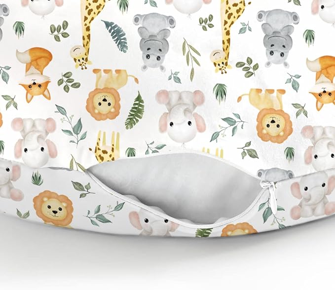 Safari Animals Baby Nursing Pillow Covers for Boy Girl Cute Lion Giraffe Elephant Hippo Tropical Leaves Nursery Pillowcase for Breastfeeding Pillows Zoo Jungle Soft Stretchy Slipcovers for Newborn