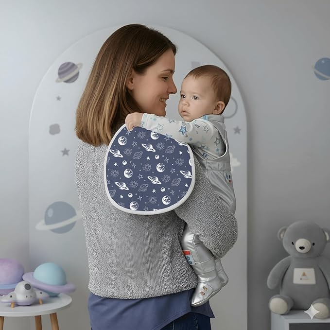 4 Pack Baby Burp Cloths for Boys Girls, Soft Cotton, Deep Blue Space Galaxy Theme Design, Super Absorbent Baby Burping Cloths for Newborns, Machine Washable and Reusable Baby Spit-Up Cloths