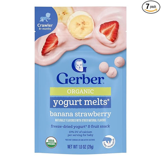 Gerber Baby Snacks Organic Yogurt Melts, Banana & Strawberry, 1 Ounce (Pack of 7)