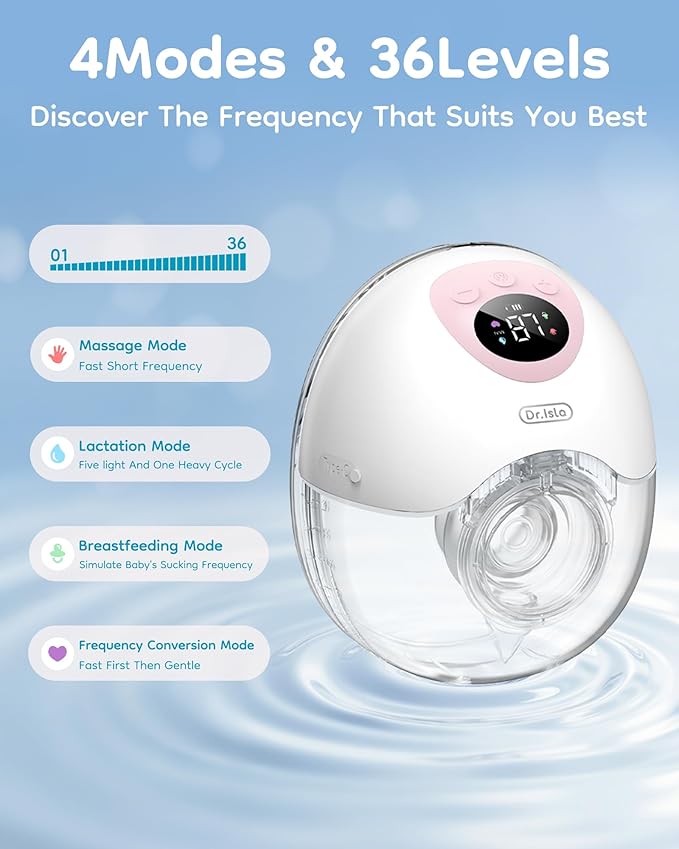 Dr.Isla Wearable Hands Free Breast Pump, Strong Suction, Low Noise, Portable Electric Breast Pump with 4 Modes & 36 Levels, Smart Display, 17/24/27mm Insert/Flange, 2 Pack,Blue