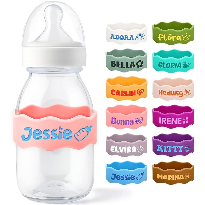 Personalized Baby Bottle Labels for Daycare Custom Engraved Silicone Bands with Name Logo Reusable Personalized Name Labels for Daycare Kindergarten School Summer Camps