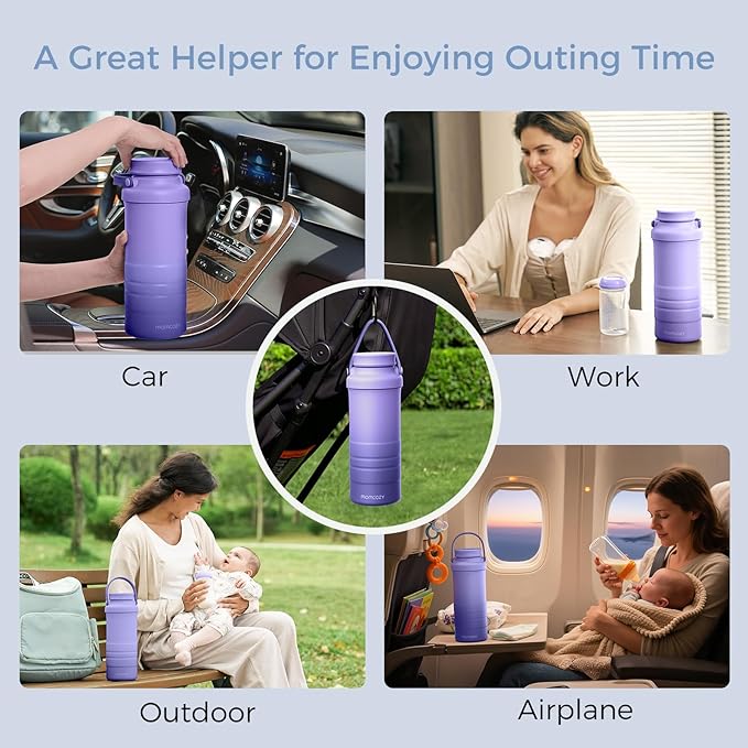 Momcozy 22oz Portable Breast Milk Cooler for Outdoor, Life Saver with 360° Total Cooling for 24 Hours, Larger Capacity Travel Breastmilk Chiller with 2pcs Baby Bottles for Breastmilk Storage