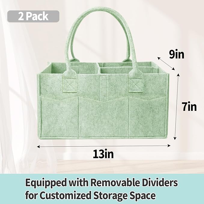 2 Pack Diaper Caddy Organizer, Portable Baby Caddy Organizer with Handle, Collapsible Nursery Storage Bin and Gift Baskets for Girls and Boys - Newborn Essentials, Baby Shower Gifts (Green)
