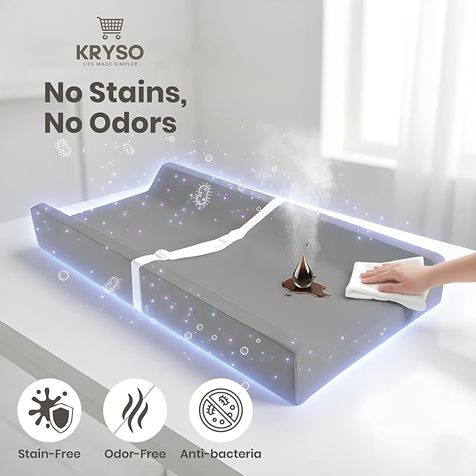 KRYSO Baby Changing Pad – Soft Vegan Leather Changing Pad, Waterproof and Wipeable Diaper Changing Mat, Easy-to-Clean Baby Mat for Newborns and Toddlers (Light Gray)
