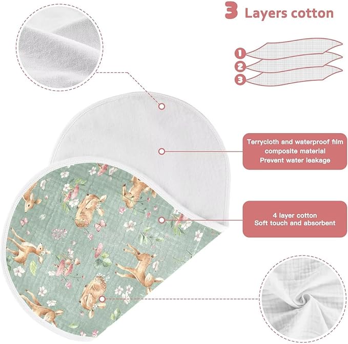 Baby Muslin Burp Cloths Set of 4 Woodland Fawn Muslin Washcloths Forest Animals Milk Spit Up Rags Soft Newborn Towel Burp Cloth Bib for Unisex Boys and Girls, 22 x 11 Inch
