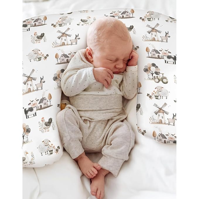 Boho Farm Animals Baby Nursing Pillow Covers for Boy Girl Lamb Cow Chicken Duck Tractor Tree Nursery Slipcovers for Breastfeeding Pillows Spring Farm Life Soft Stretchy Cover for Newborn Infant