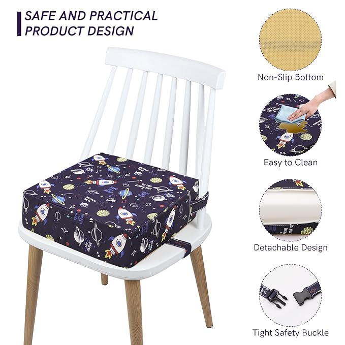 Booster Seat for Kitchen Chair - Strong Support Toddler Booster Seat for Dining Table, Portable Booster Chair with Adjustable Elasticity Straps for Toddlers Eating Travel Home