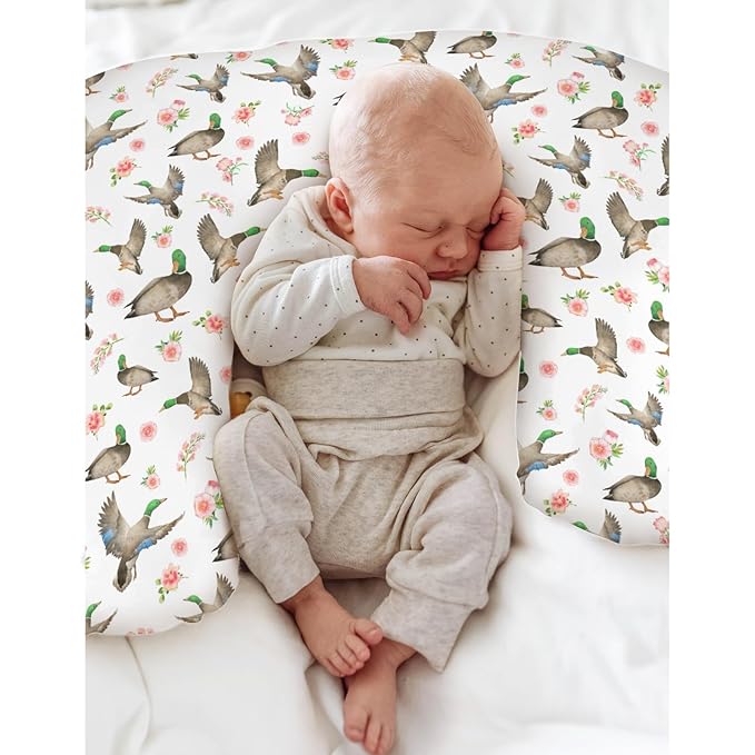Mallard Ducks Boho Floral Baby Nursing Pillow Covers for Boy Girl Green Duck Spring Nursery Pillowcase for Breastfeeding Pillows Wild Duck Hunting Soft Stretchy Slipcovers for Newborn Infant