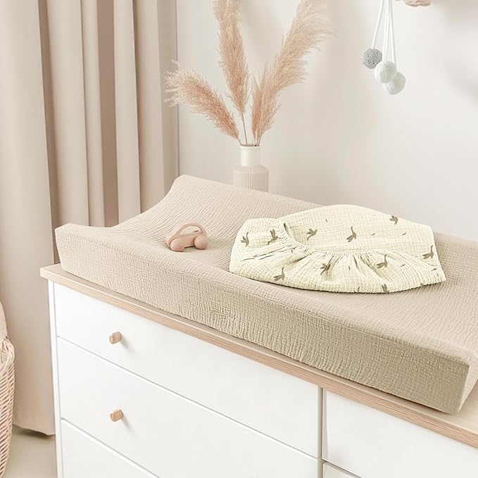 Bearmoss Baby Changing Pad Cover, Muslin [100% Cotton] Diaper Table Covers, 32'' x 16'' Soft Breathable Changing Pad Sheets for Unisex Baby Girls and Boys with Strap Holes (Goose)