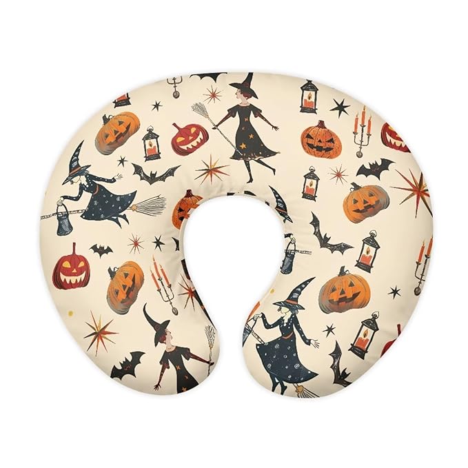 Halloween Nursing Pillow Cover Girl Boy Halloween Decor Witch Pumpkin Breast Feeding Pillow for Women, Super Soft Breathable Baby Shower Pillow Covers