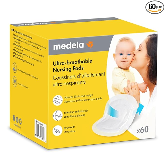 Medela Ultra-Breathable Nursing Pads, Highly Absorbent, Super Soft, Discreet Design for Comfortable Wear, Pack of 60