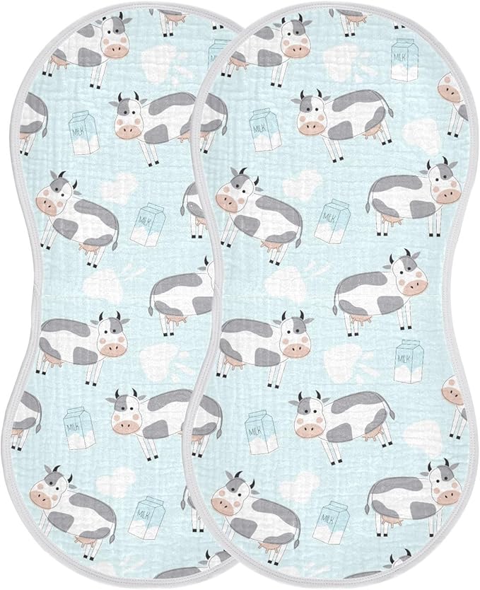 Muslin Burp Cloths for Baby Boys and Girls - 4-Pack Ultra Absorbent Cow Muslin Washcloths, Newborn Towel, Milk Spit Up Rags, Burp Cloth Bib for Unisex, 22 x 11 Inch