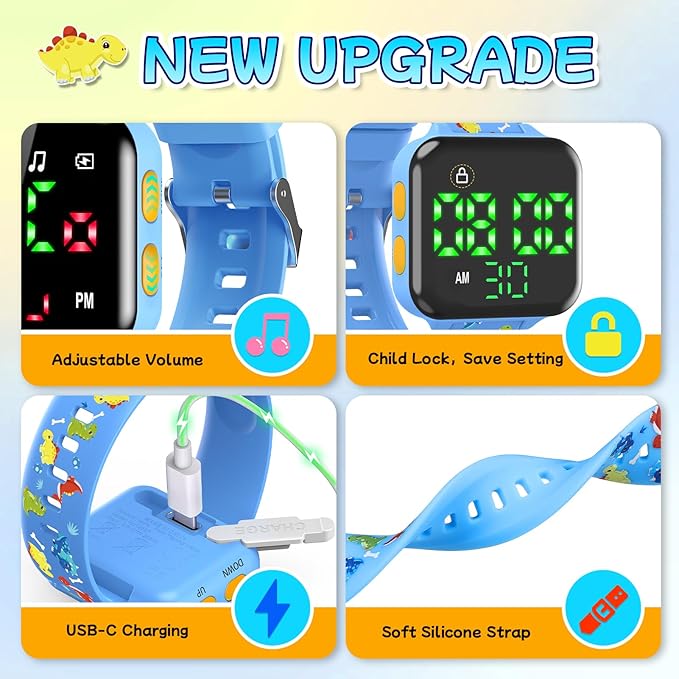 Potty Training Watch & Chart & Book for Toddler Boys: Water Resistant Potty Watches Dinosaur Potty Training Sticker Reward Chart for Kids 3 in 1 Toddler Toilet Training Tools Set (Blue)