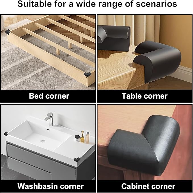 Bed Frame Corner Protector Black: 4 Pack Foam Rubber Guards Bumpers for Bed Table Cabinet Corner Safe Impact Absorption for Kids & Seniors (4, Black)