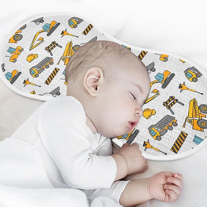 vvfelixl Muslin Burp Cloths Construction Truck Pattern Baby Washcloths for Baby Girl Boys 2 Pack