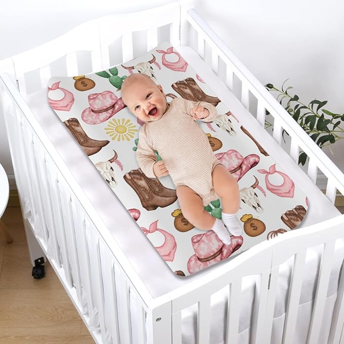 Baby Western Cowgirl Cowboy Changing Pad Covers for Boy Girl 32''x16'' Desert Cowboy Hat Boot Sun Cactus Fitted Diaper Changing Table Pad Sheets Soft Breathable Baby Change Table Mats