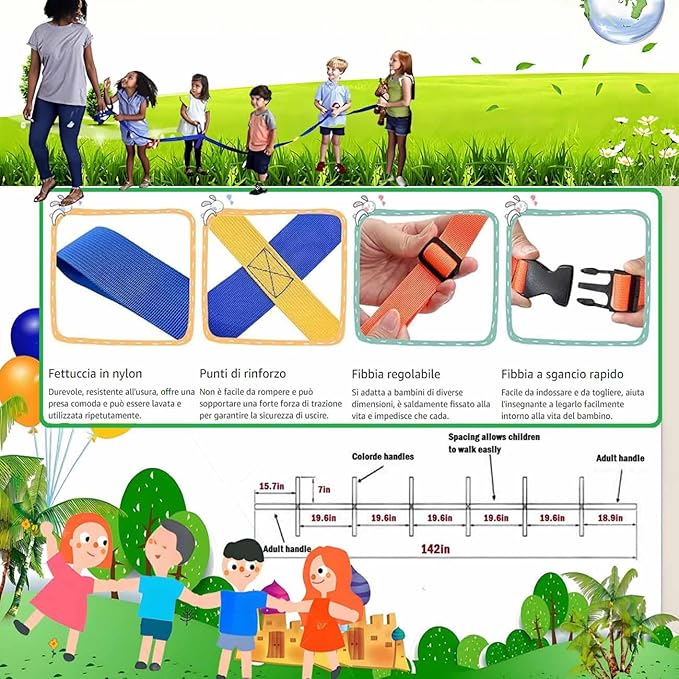 Walking Rope for Preschool,Toddler Walking Rope with Waist Belts,Children's Walking Ropes with 12 Colorful Handles,Outdoor Safety Daycare Rope for Preschool Nursery Includes a Storage Bag