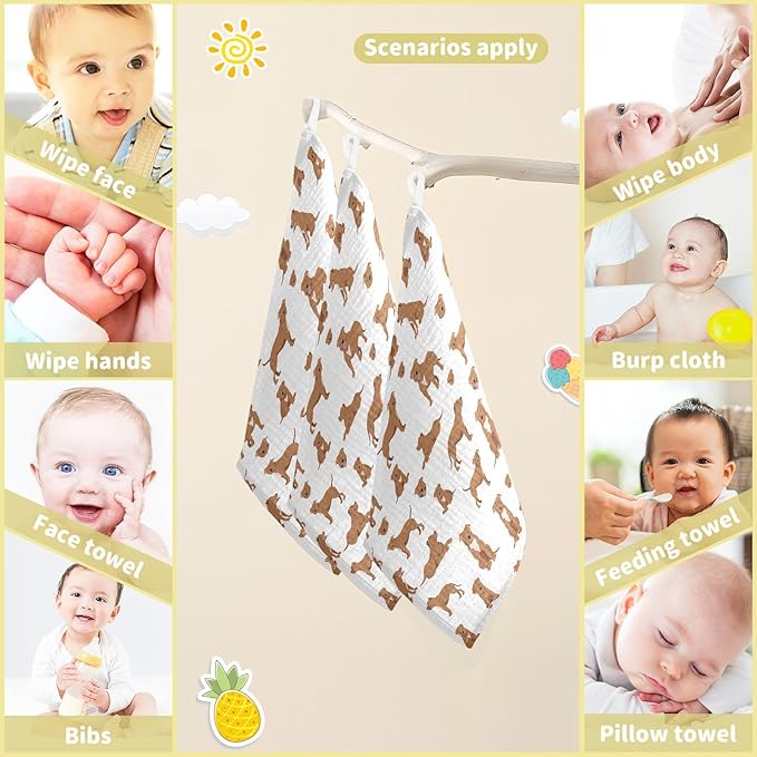 vvfelixl Baby Cotton Washcloths Staffordshire Bull Terrier Infants Bath Towel for Unisex Face Towels for Newborn, Natural Baby Wipes Delicate Skin, 11.8 X 11.8 inch, one sizex5
