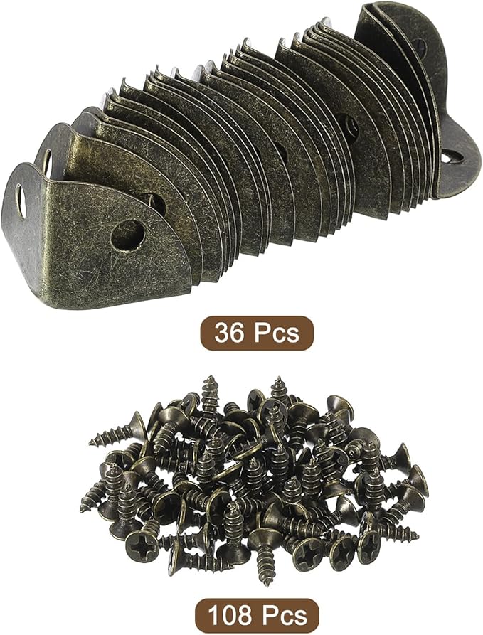 uxcell 36 Pcs Metal Box Corner Protectors 1.18"x0.79" Table Corner Guards Decorative with Mounting Screws for Storage Box Cabinets Wooden Chest, Bronze