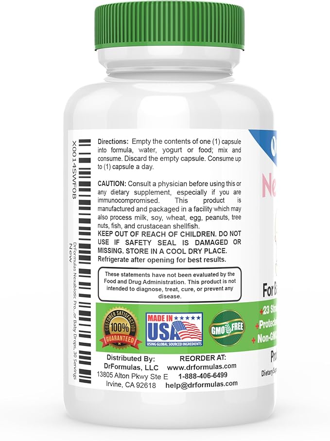 DrFormulas Nexabiotic Probiotic Powder for Babies, Infants & Kids Probiotics with Saccharomyces Boulardii, L. Acidophilus, B. Infantis Better Than Gripe Water or Baby Drops, 30 Servings