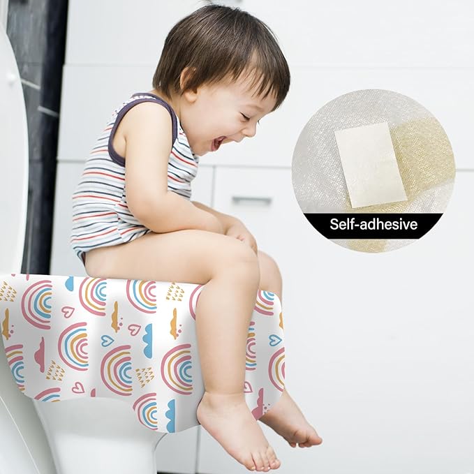 20 Pack Toilet Seat Covers Disposable for Kids Toddlers & Adults, Extra Large Waterproof Toilet Cover Individually Wrapped Travel Essential Portable Potty Training in Public Restrooms, Trip - Rainbow