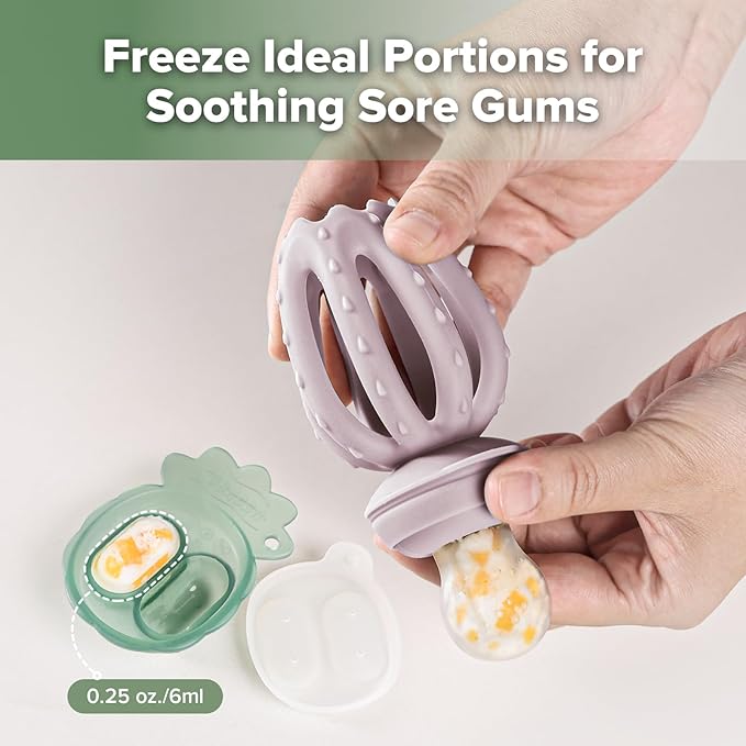 Haakaa Octopus Baby Fruit Food Feeder & Mini Freezer Nibble Tray Combo, Breastmilk Popsicle Molds for Cooling Relief, BPA Free Silicone Feeder for Safe Infant Self Feeding, 4 Month+ (Lavender)