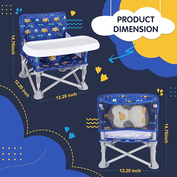 Portable Baby Chair, Folding Booster Seat with Tray for Dining Table Compact Camping Chair for Lawn Beach Travel Babies 6-36 Months