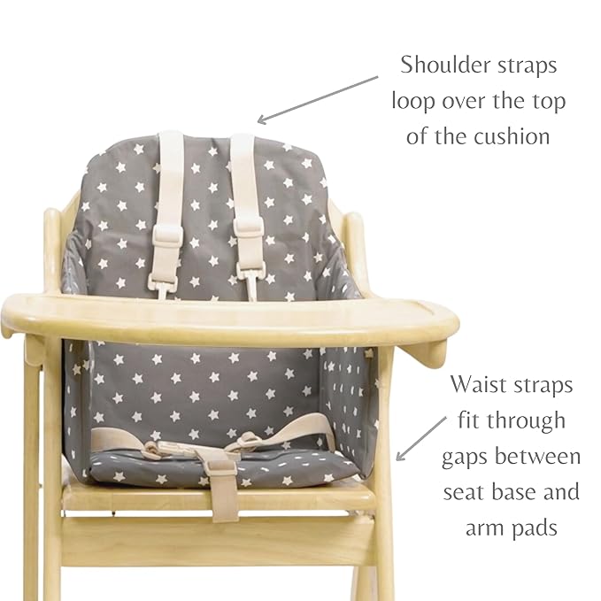 Messy Me High Chair Cushion for Wooden High Chairs - Easy to Fit Seat Pad - Fully Wipe Clean Baby Cushion Cover to Keep Baby Comfortable at mealtimes