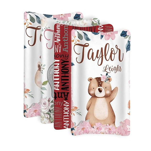 Custom Changing Pad Cover Set - Jersey Knit Comfy CozyUltra Soft Unisex Diaper Changing Table Covers with Personalized Name for Baby Boys Girls - Waterproof Ultra Soft 4 Pcs Set Style16