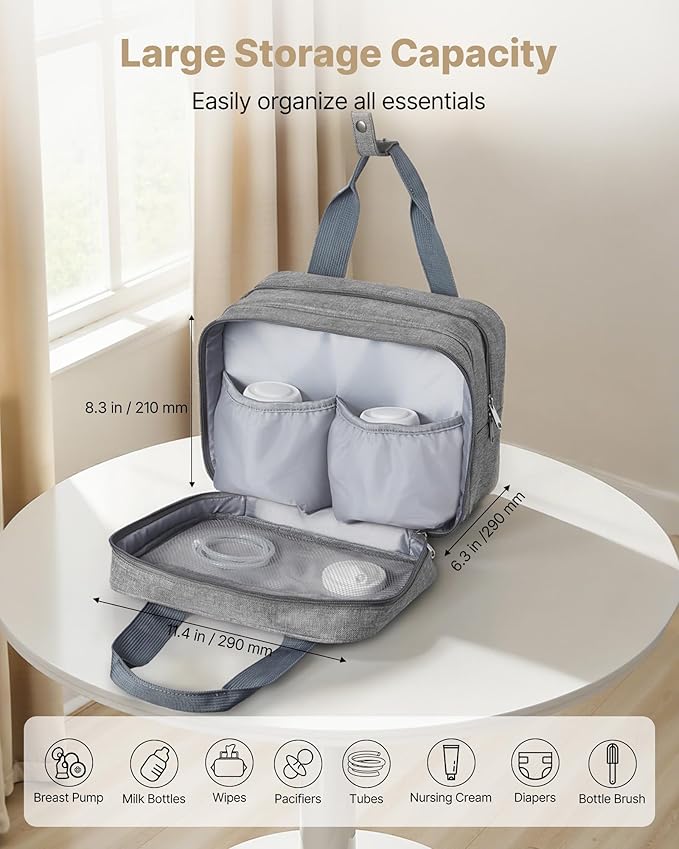 VEVOR Wearable Breast Pump Bag, Breast Feeding Bag with Ice Pack, Compatible with Momcozy, Medela and Elvie Pumps, Portable Pump Carrying Case for Breastmilk Storage, Work, Travel & Family Use, Grey