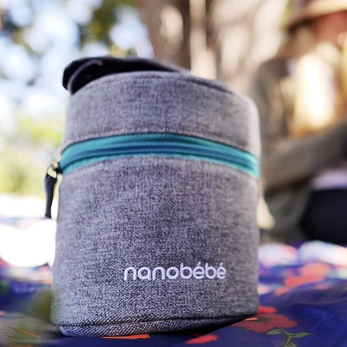Nanobebe Breastmilk Baby Bottle Cooler & Travel Bag with Ice Pack Included. Compact Triple Insulated, Easily attaches to Stroller or Diaper Bag- Grey