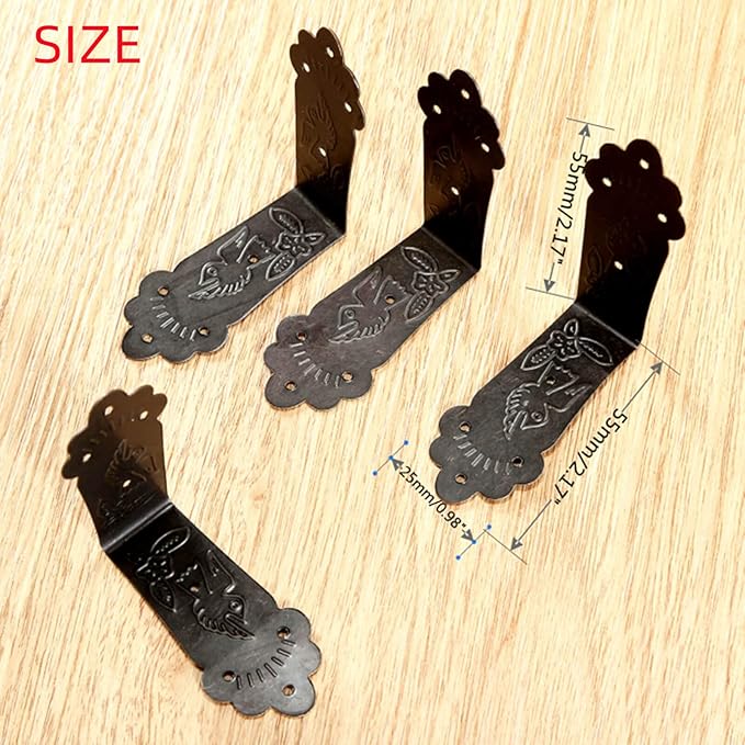 dophee 4Pcs Antique L Shaped Corner Guards, Embossing Decorative Edge Corner Bracket Protectors Cover with Mounting Screws for Chest Case Wooden Box - 2.17"x2.17"x0.98"