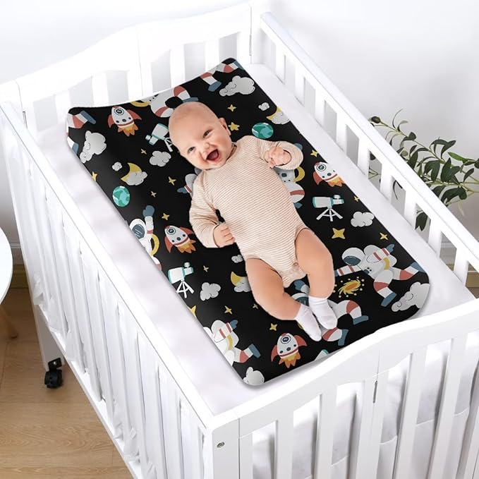 Astronaut Space Baby Changing Pad Cover Stretchy Changing Table Cover Breathable Nursery Pad Change Cover Fit 32"x16" Contoured Pad