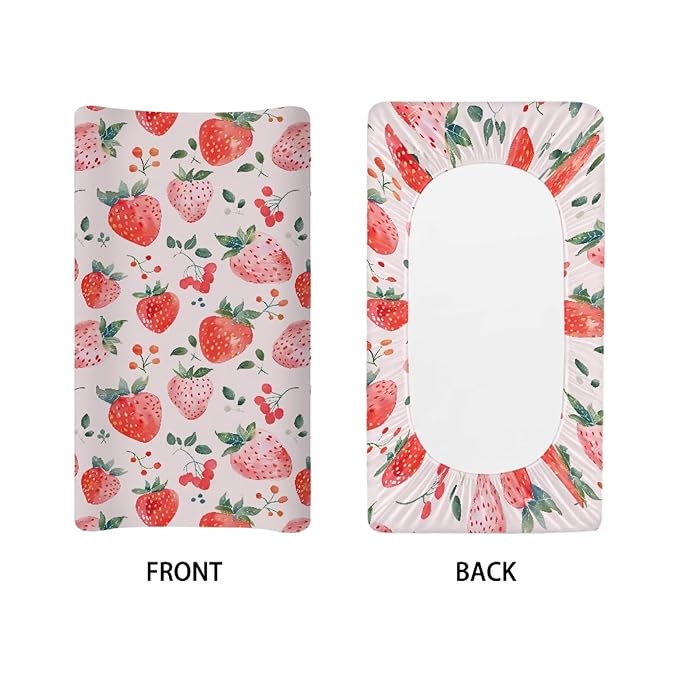 Strawberry Diaper Changing Pad Cover for Boy Girl 32"x16" Soft & Breathable Changing Pad Cover Wipeable Baby Change Table Mat Comfy Bassinet Cradle Mattress Sheets
