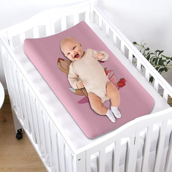 Changing Pad Covers for Boys Girls, Pink Corgi Diaper Changing Table Pad Cover Soft Breathable Changing Mat Cover for 32''x16" Cute Birthday Gifts for Baby