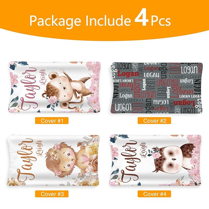 Custom Changing Pad Cover Set - Jersey Knit Comfy CozyUltra Soft Unisex Diaper Changing Table Covers with Personalized Name for Baby Boys Girls - Waterproof Ultra Soft 4 Pcs Set Style14