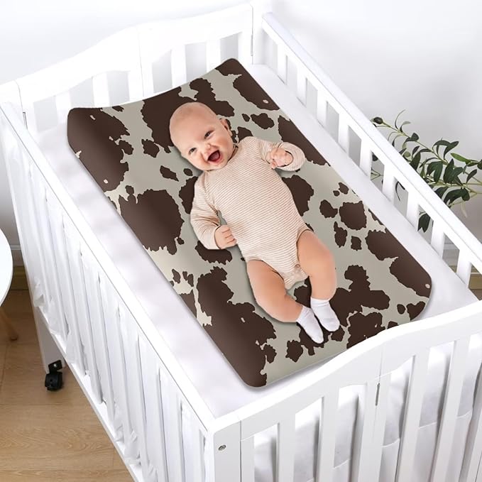 Cow Print Changing Pad Cover Brown Diaper Changing Pad Cover Soft & Breathable Comfy Diaper Change Table Sheets Universal Fit Cradle Mattress Sheets for Baby Girls Boys