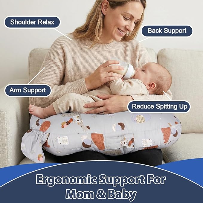 x-vesolje Plus Size Nursing Pillow Wider Support, Breastfeeding Pillow with Adjustable Strap Fit All Body Type, Ergonomic Breast Feeding Pillow, Baby Feeding Pillow for Mom- Max Size/Animal Gray