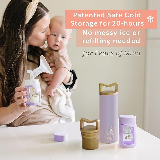 Mila's Keeper Portable Insulated Breast Milk Cooler Set | 20 Hr Storage | Cooler, Breast Milk Storage Bottle & Ice Pack for Travel | Fits Leading Pumps | Standard Neck Lavender Fields