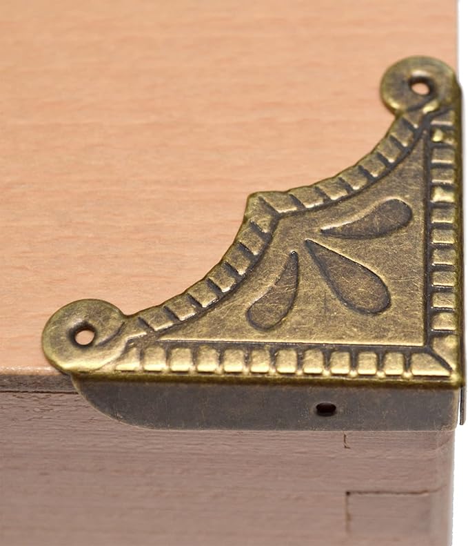 12 Pcs Vintage Bronze Corner Protectors Decorative Metal Edge Covers Antique Safety Guards Retro Right Angle Bracket with Nails for Furniture Edge Wood Case Corner Jewelry Box (Side Length:1-1/2")