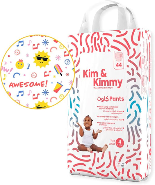 Kim & Kimmy Eco Diaper Pants, Size 4, 20-31 lbs, 44 Pants - 12 Hour Leak Protection, No Rashes, Hypoallergenic, Ultra-Soft & Highly Absorbent - Cruelty Free & Vegan - Summer Icons