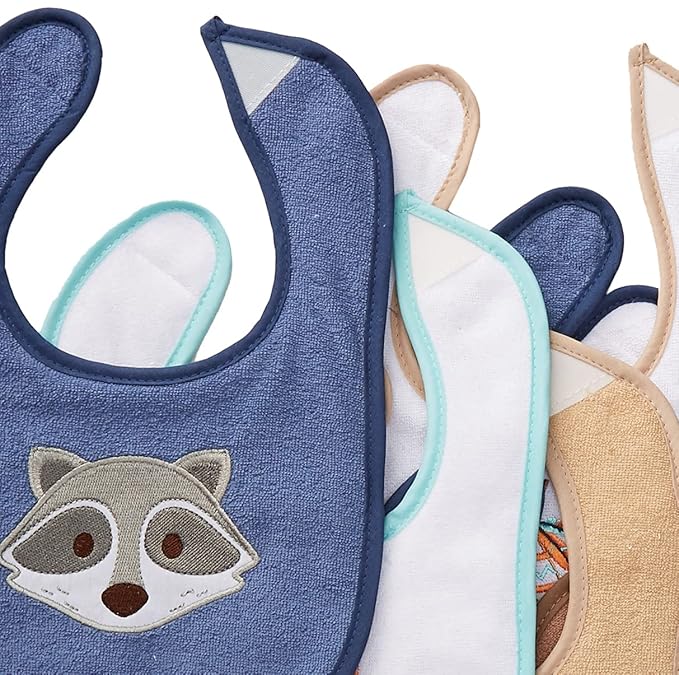 Hudson Baby Unisex Baby Cotton Terry Drooler Bibs with Fiber Filling, Raccoon, One Size