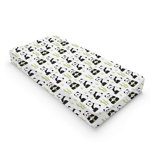 Watercolor Panda Green Leaves Baby Changing Pad Cover Sheets for Boy Girl 32''x16'' Cute Bear Unisex Fitted Diaper Changing Table Sheets Soft Breathable Baby Changing Table Mats (Pandas, one Size)
