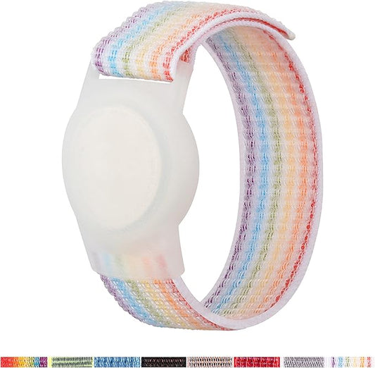 Bracelet for Kids, Protective Cover with Nylon Wristband, Anti Lost GPS Trackers Case Cover Elastic Watch Band for Toddlers Girls Boys Elders (Light Rainbow)