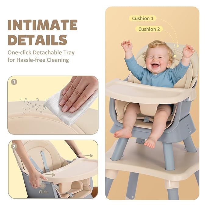 TODEFULL Baby High Chair, 8 in 1 Convertible Highchairs for Babies and Toddlers, Children Dining Booster Seat/Kids Building Block Table for Girls Boys, Baby Seat with Removable Tray, Khaki
