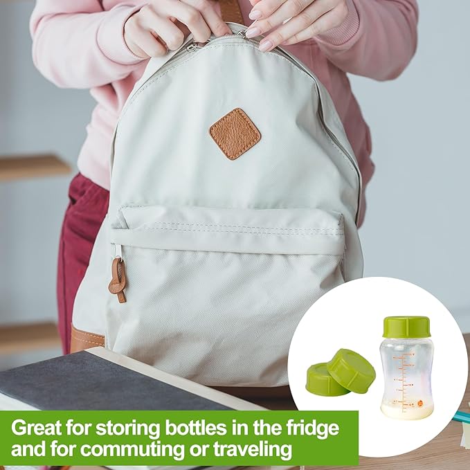 10pcs Narrow Baby Bottle Caps for Dr Brown & Medela Bottles, BPA Free Travel and Storage Baby Bottle Lids Replacement Parts with Sealing Gasket for Ameda Baby Bottles Accessory (Green)