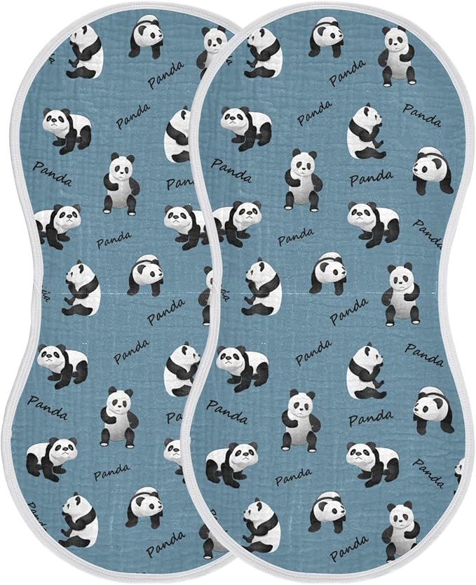 Muslin Burp Cloths for Baby Boys and Girls - 2-Pack Ultra Absorbent Cute Panda Muslin Washcloths, Newborn Towel, Milk Spit Up Rags, Burp Cloth Bib for Unisex, 22 x 11 Inch