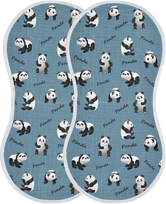 Muslin Burp Cloths for Baby Boys and Girls - 2-Pack Ultra Absorbent Cute Panda Muslin Washcloths, Newborn Towel, Milk Spit Up Rags, Burp Cloth Bib for Unisex, 22 x 11 Inch