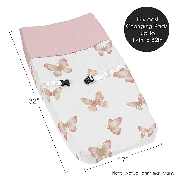 Sweet Jojo Designs Pink and Taupe Boho Butterfly Girl Baby Changing Pad Cover Infant Newborn Diaper Table Change Mat Sheet Ivory Tan Bohemian Shabby Chic Watercolor Pattern Butterflies Dusty Rose